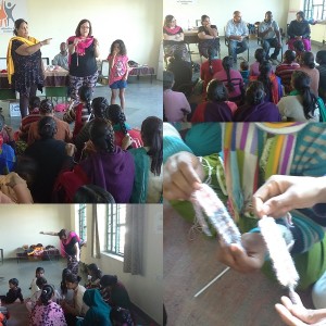 Anna Cherian (Director, Alpha School Society, Cable Nagar Kota) and her friend Heather (Nursery Nurse and a teacher from UK) teaching craft to the group of adolescent girls of balika grah. 