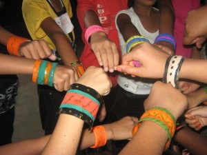 Bands made of plastic bottles by the participants. Art Lab at Tulapura