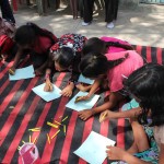 Drawing the picture of story idea. Story workshop at Tulapura
