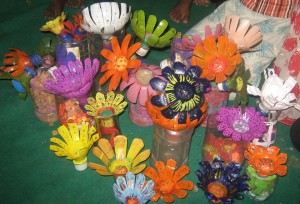 Flowers of plastic bottles. Artlab at Tulapura